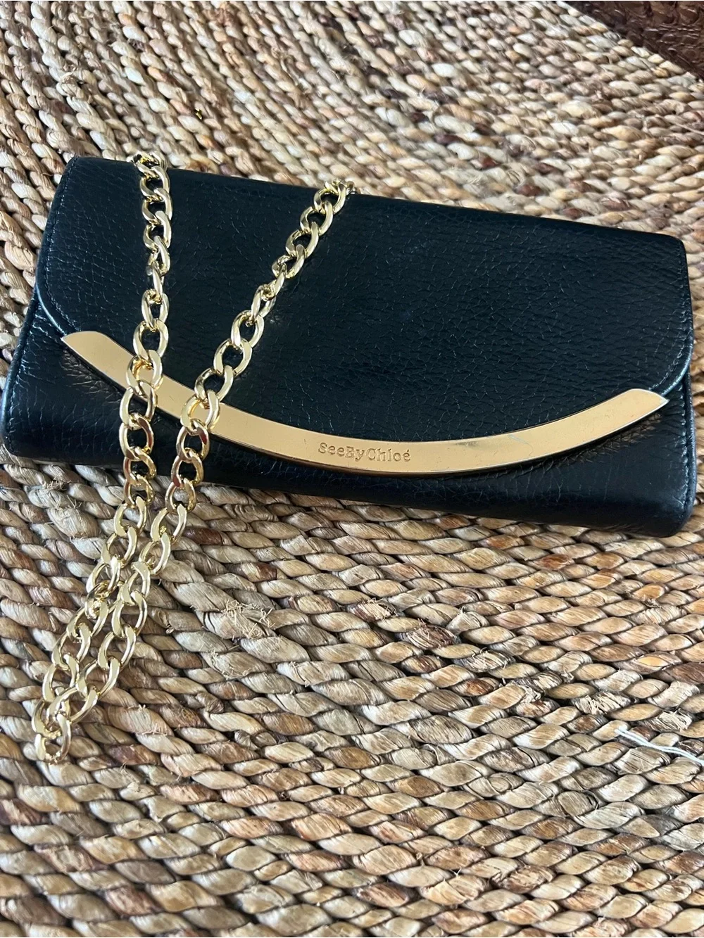 See by Chloé Black Grained Leather Lizzie Long Wallet Gold Hardware
